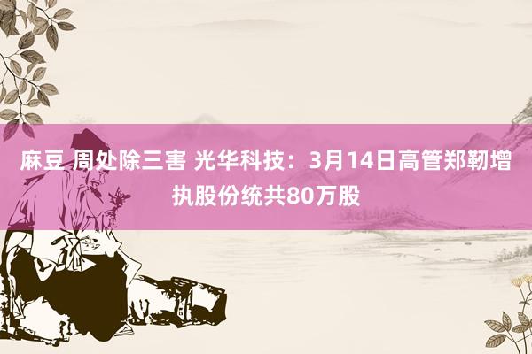 麻豆 周处除三害 光华科技：3月14日高管郑靭增执股份统共80万股