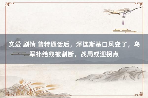 文爱 剧情 普特通话后，泽连斯基口风变了，乌军补给线被割断，战局或迎拐点