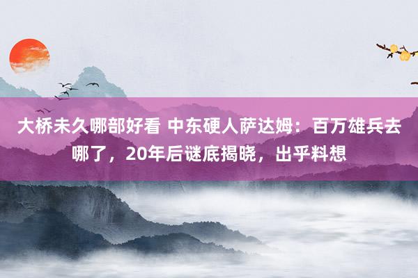 大桥未久哪部好看 中东硬人萨达姆：百万雄兵去哪了，20年后谜底揭晓，出乎料想