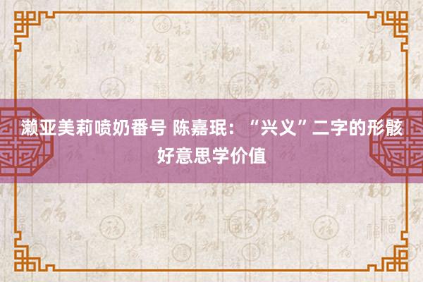 濑亚美莉喷奶番号 陈嘉珉：“兴义”二字的形骸好意思学价值